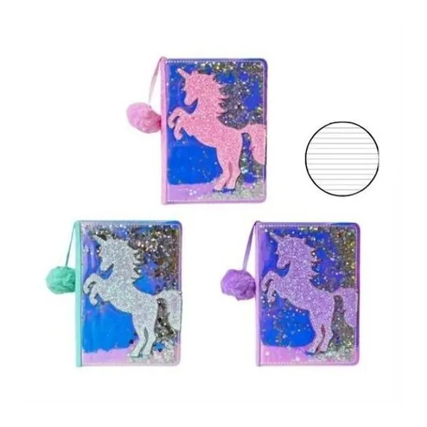 Cuaderno 20.3x14.8 cm rayado 70 hojas unicornio con gliter modelos surtidos