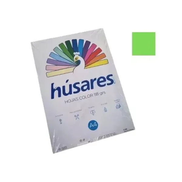 Cartulina a4 husares verde manzana 118 grsest.x 25 hs.