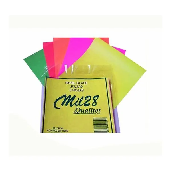 Papel glace 10x10 cm fluo 5 hojas colores surtidos mil28