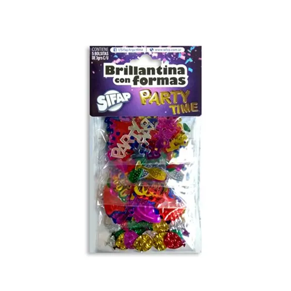 Brillantina Sifap con formas party time x5 sobres