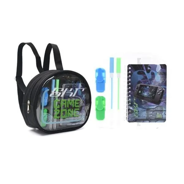 Mochila con set de útiles gamer negro 21x8x19 cm Skora