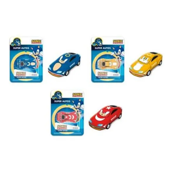 Super autos sonic con propulsion retractil (pull back) de los personajes