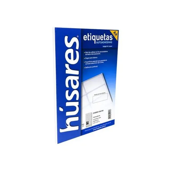 Etiquetas uetas autoadhesivas 4.85x1.69 cm (64 etiquetas x hoja) a4 100 hoja husares