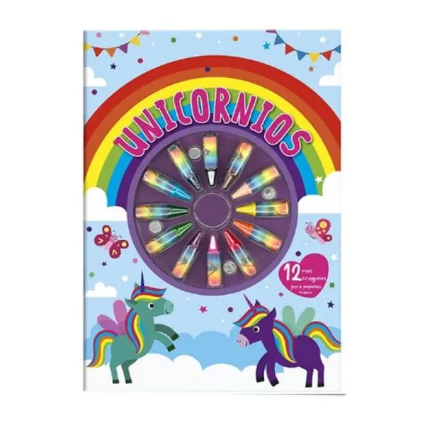 Unicornios 21 x29.5 cm/32 páginas para pintar/incluye mini crayones