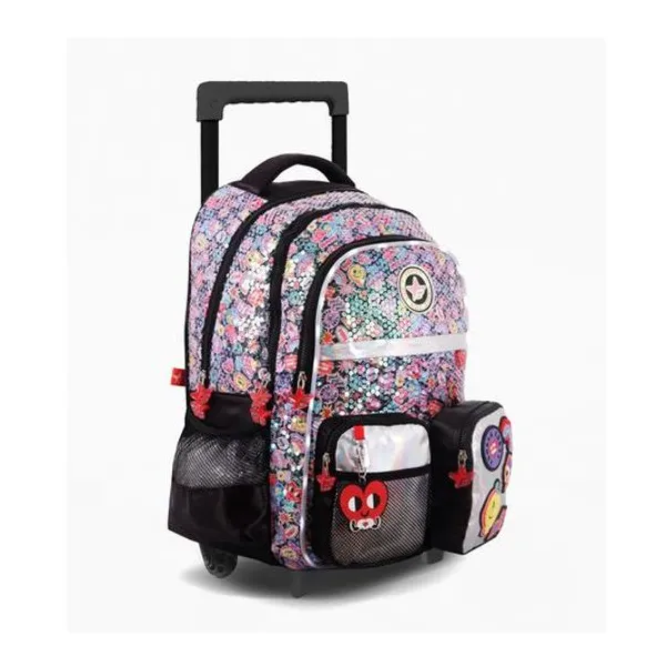 Mochila 18" con carro magic patch con luz led x unidad colores surtidos footy