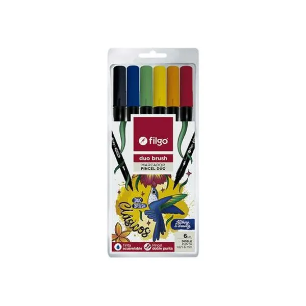 Marcador doble punta clasicos duo brush en blister x6 f