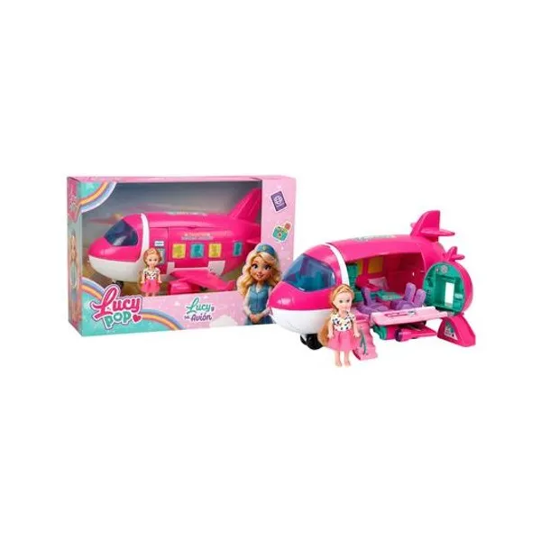 Muñeca lucy pop y su avión con accesorios en caja 42x26x15 cm