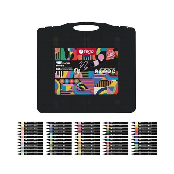 Marcador de pintura al agua tnt valija x60 unidades Filgo - tntmkr