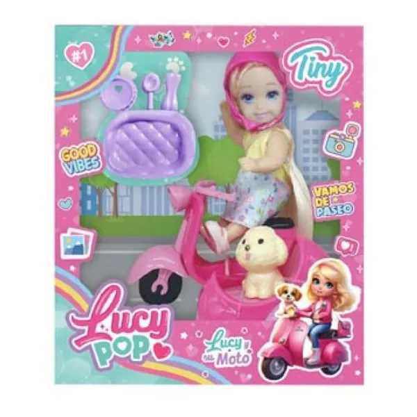 Lucy pop mini muñeca con moto y accesorios 14 12 cm