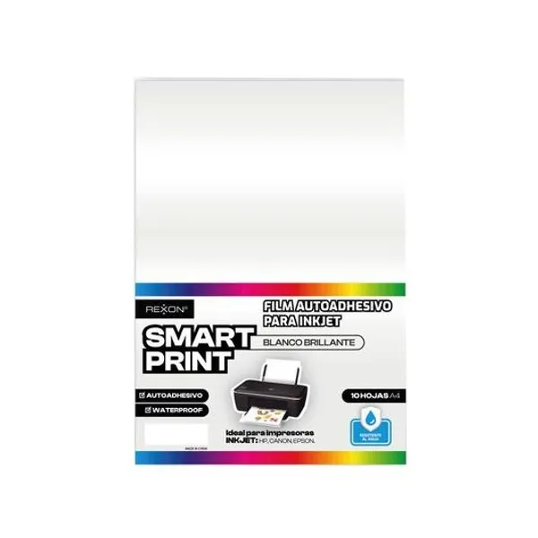 Film autoadhesivo para inkjet a4 blanco brillante x10 hojas rexon