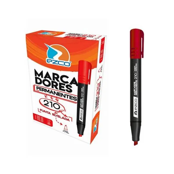 Marcador permanente punta biselada 210 rojo caja x12 unidades Ezco