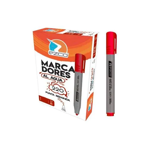 Marcador al agua punta redonda 220 rojo x12