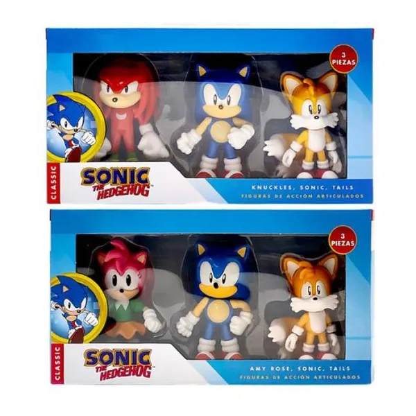 Sonic the headgehog - figura articulada 10 cm pack x3 knuckles, sonic, tails