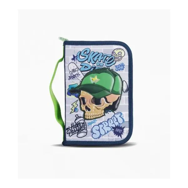 Cartuchera 1 piso rigida interior desplegable calavera 15x22 cm x1 modelos surtidos footy