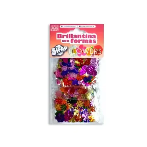 Brillantina Sifap con formas flowers x5 sobres