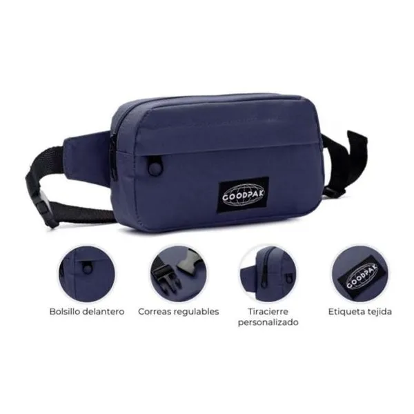 Riñonera goodpak ovalada bolsillo delantero azul oscuro 12.5 x21 x6.5 cm