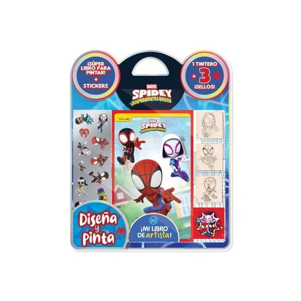 Libro para pintar con sellos diseña y pinta spidey en blister 22x27 cm