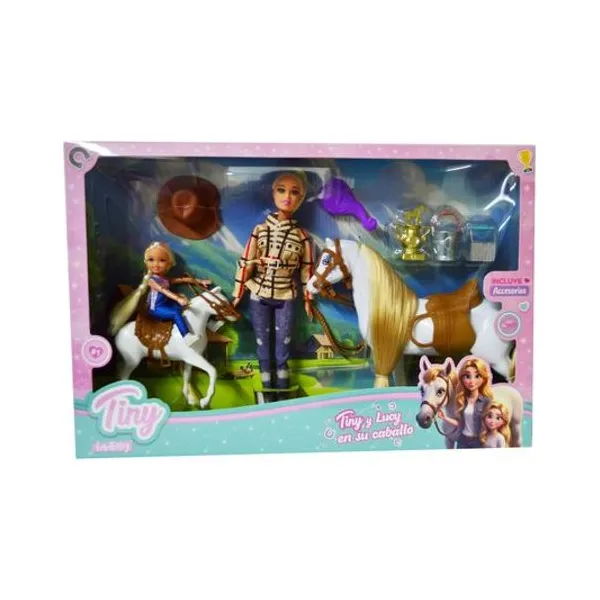 Muñeca Tiny y lucy en sus caballos en caja 48x32x7 cm