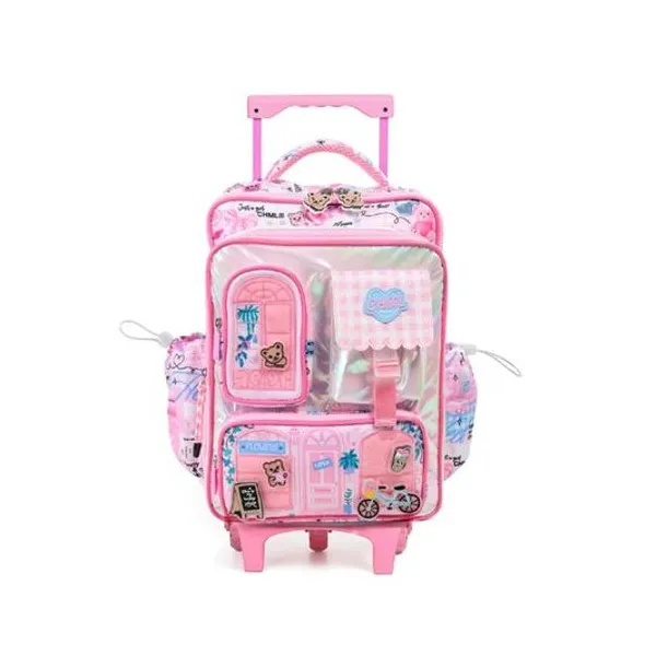 Mochila 17" con carro my house rosa chimola
