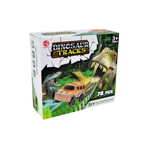 Pista de autos mundo dinosaurio 78 piezas en caja 19x17x7 cm