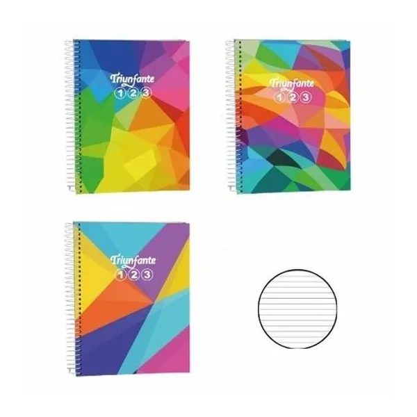 Cuaderno 21x27 cm rayado 60 hojas tapa dura con espiral 123 linea caleidoscopio Triunfante