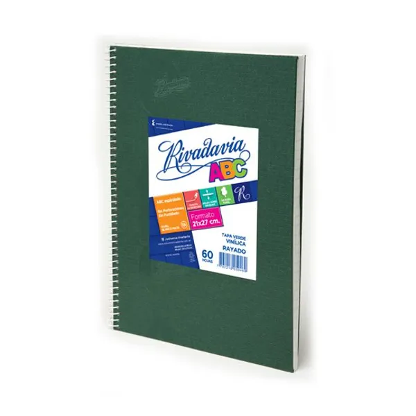 Cuaderno espiral a4 Rivadavia abc vinílico 60 hs.cuadro verde