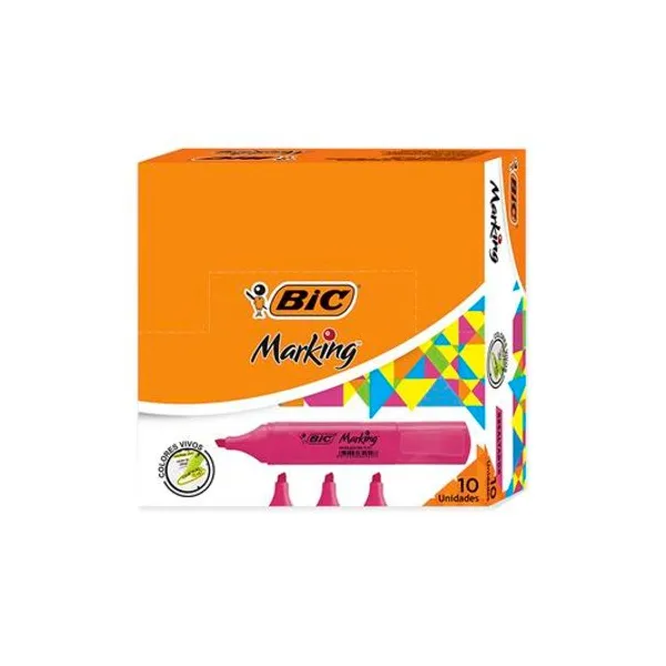 Resaltador chato marking rosa x10 BIC