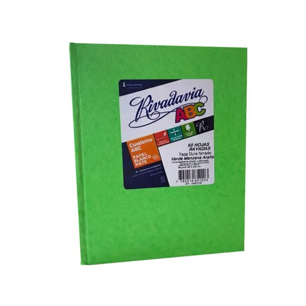Cuaderno tapa dura Rivadavia abc 19x23,5 x50 hs.ray.verde manzana