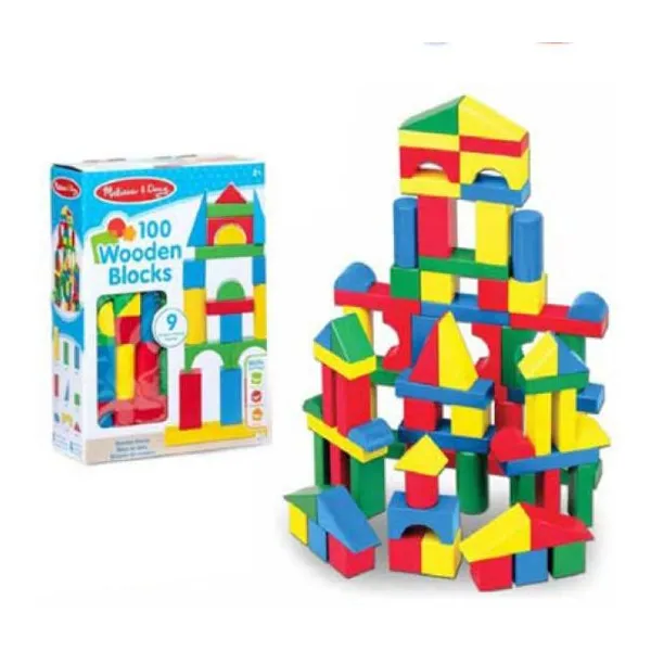 Melissa & doug 100 bloques de madera maciza 9 formas geomética.