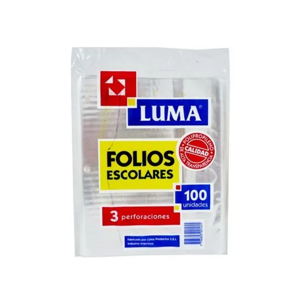 Folio escolar polipropileno extra fuerte x100 unidades luma