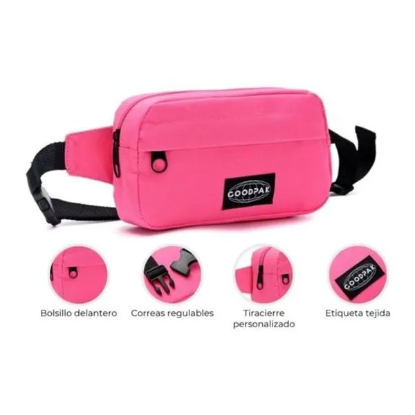 Riñonera goodpak ovalada bolsillo delantero fucsia 12.5 x21 x6.5 cm