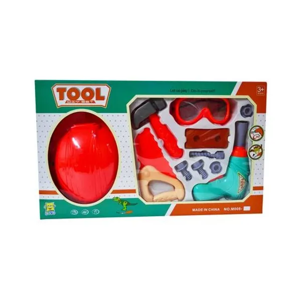 Set de herramientas y casco en caja 46x27.5x7.5 cm