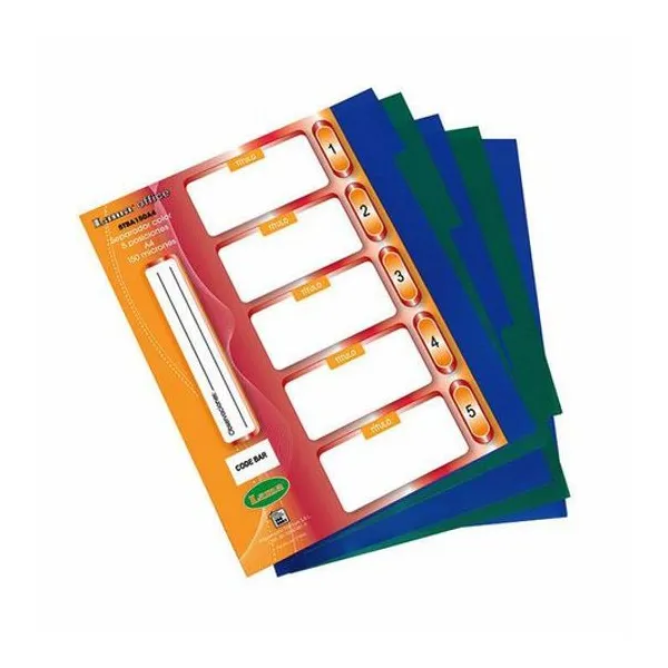Separador de materias a4 con solapa pvc 150 micrones color x5 unidades lama