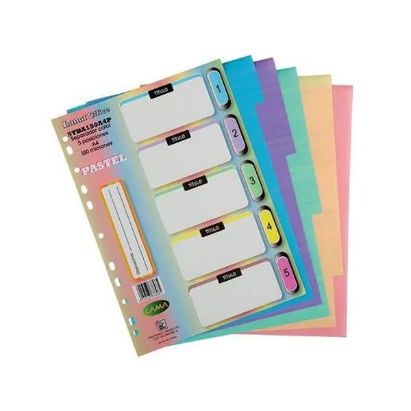 Separador de materias a4 con solapa pvc 150 micrones pastel x5 unidades lama