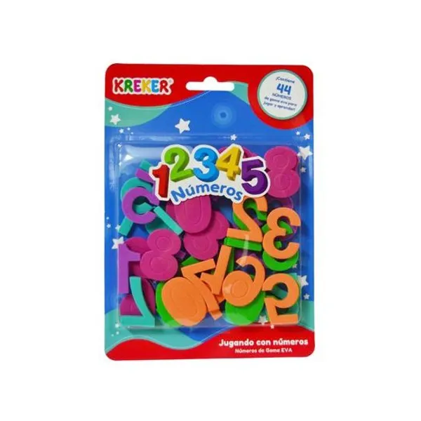 Jugando con números de goma eva 4 cm 44 piezas en blister 17x24 cm Kreker