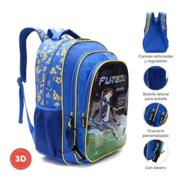 Mochila fútbol player blue termoformado con llavero 32 x45 x15 cm 18
