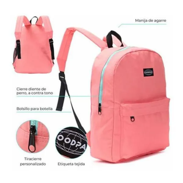 Mochila goodpak cierre contra tono rosa 43x33x15 cm 17 pulg