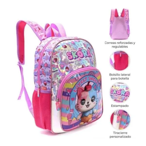 Mochila 16" teen kawaii gatito helado