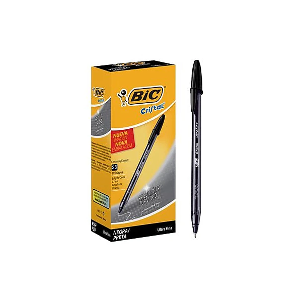 Bolígrafo cristal fino 0.7 mm negro caja x25 BIC