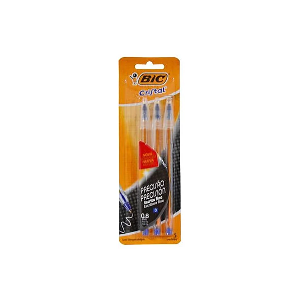 Bolígrafo cristal fino azul 0.8 mm blister x3 unidades BIC