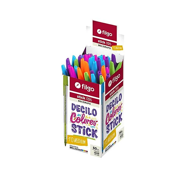 Bolígrafo 1 mm stick 026 medium colors caja x50 Filgo -