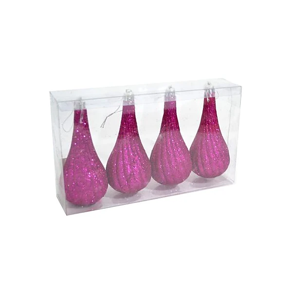 Adorno gota glitter fuxia 13 cm caja x4 unidades