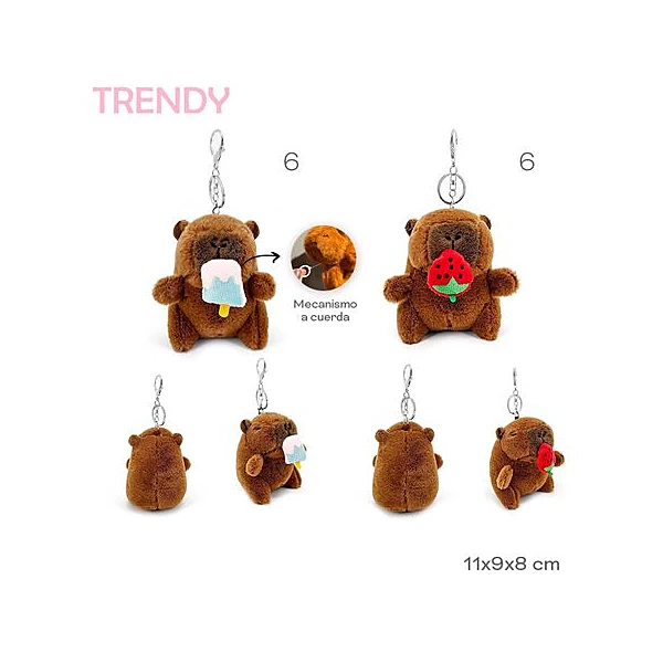 Llavero peluche capibara a cuerda 11x9x8 cm x unidad modelos surtidos Trendy