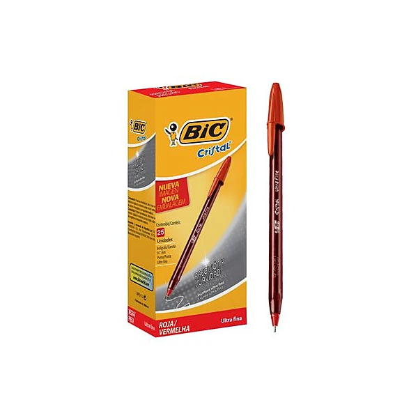 Bolígrafo cristal fino 0.7 mm rojo caja x25 BIC