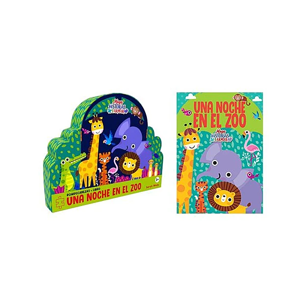 Libro con puzzle 64x42 cm mega historias para armar: una noche en el zoo en caja 28x22x6 cm
