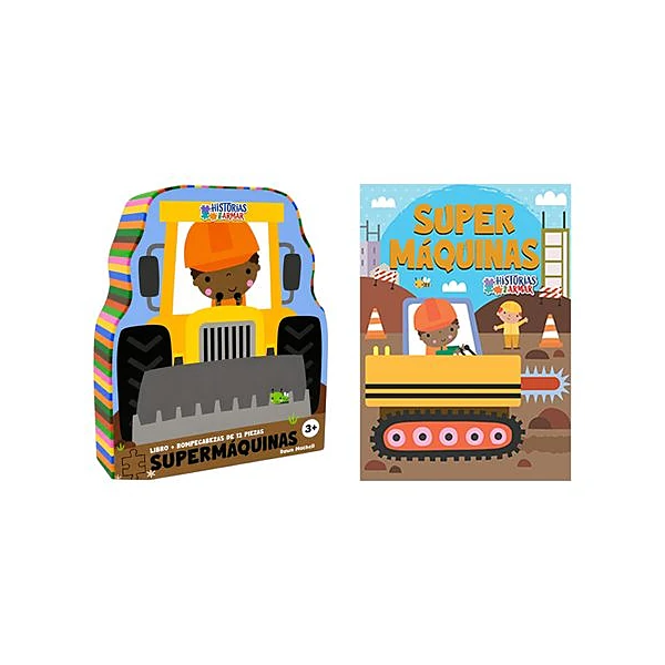Libro con puzzle 12 piezas 35x27 cm historias para armar: supermaquinas en caja 16.5x20x5 cm