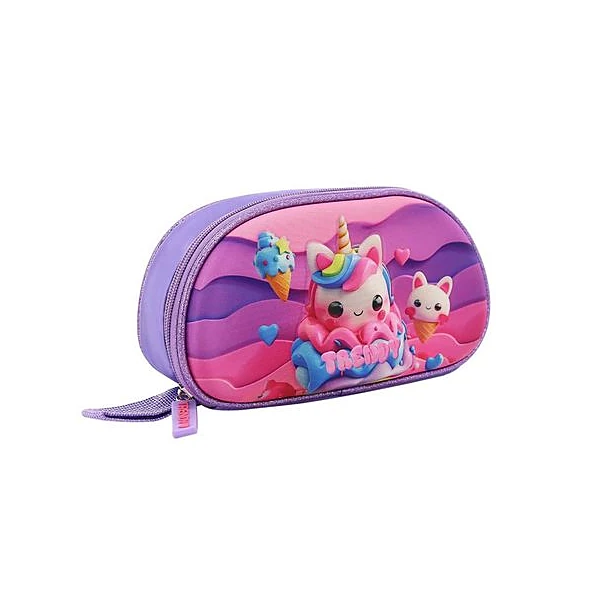 Cartuchera 1 cierre oval unicornio 3d 21x11x4 cm Trendy