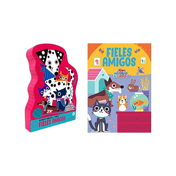 Libro con puzzle 67x39 cm mega historias para armar: fieles amigos en caja 23x31x6.5 cm