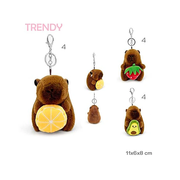 Llavero peluche capibara con fruta 11x6x8 cm x unidad modelos surtidos Trendy