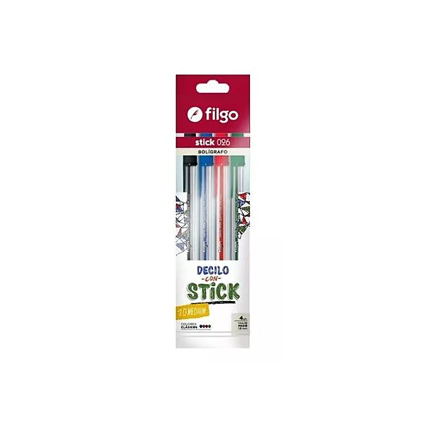 Bolígrafo 1 mm stick 026 medium en blister x4 Filgo